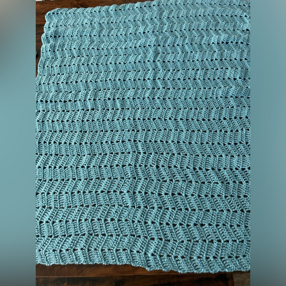 2 Baby Boy Blankets—Blue And Blue & Gray Hand-Knit Infant